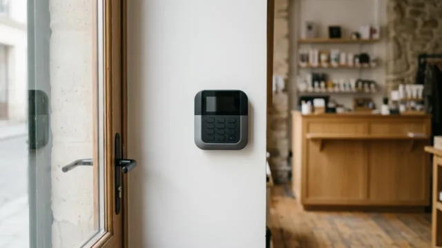 Clavier d’alarme autonome installé dans une boutique