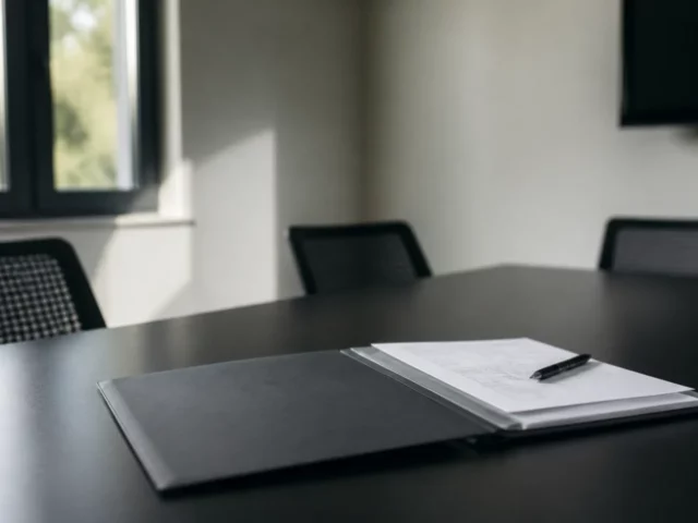 Dossier contractuel ouvert sur une table de réunion, lecture d’une offre de télésurveillance